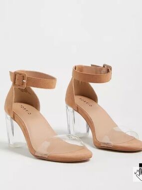 Torrid Camel Faux Suede Translucent Block Heel Sandal 7.5 Wide
